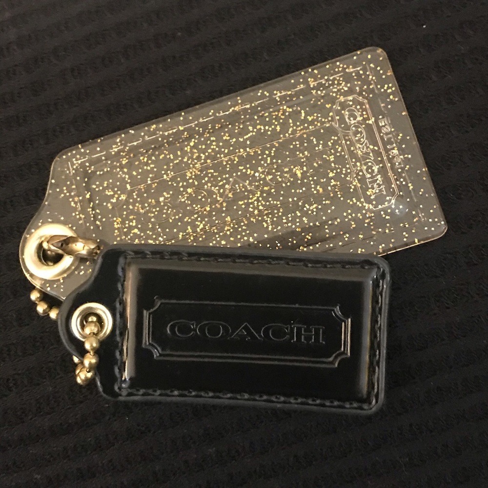 COACH BAG TAGS/clear+ gold/black patent leather